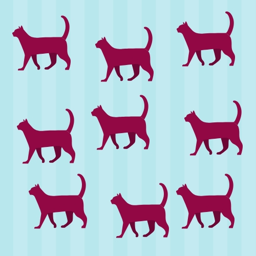 nine cat sihlouettes out of alignment